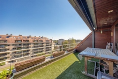 WILRIJK - Residentie Nachtegalenhof: Duplex-penthouse met 2 terrassen, prachtig zicht en P.

Ruim duplex-appartement gelegen in de gegeerde residentie Nachtegalenhof nabij Park Den Brandt. Zeer rustige ligging met mooi uitzicht op domein en vijver.
Uit